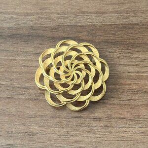 Vintage Crown Trifari Brooch Gold Tone Pinwheel Flower Satin Finish Swirl 2"